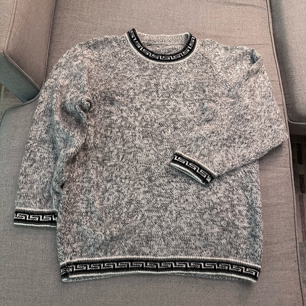Men's Gray Alpaca Wool Sweater with Black Trim
